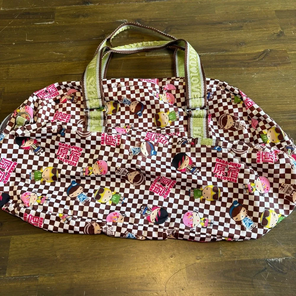 Harajuku Lovers Rare Y2K Graphic Tote Duffle Bag Checkered Green Dolls Flawed - Picture 5 of 11